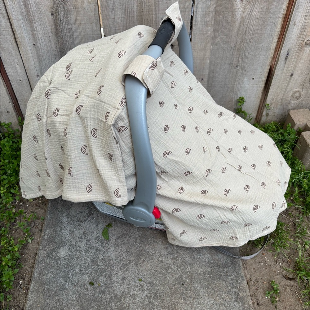 Beige Baby Car Seat Cover with Rainbow Pattern